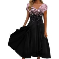 HESXUNO Ljetne haljine za žene cvjetni tisak kratkih rukava V izrez Dress Pleated Flowy Haljine
