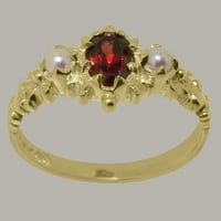 Britanci napravio 14k žuto zlato stvarni originalni Garnet & Cultired Pearl Womens Obećani prsten -