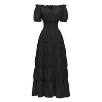 Ženski sud s kratkim rukavima Victorian Maxi haljine s ramena ruffle cosplay mam Halloween haljine crni