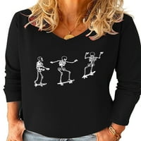 Žene V izrez skejtbord lubanje tisak Halloween dugih rukava casual bluza plus veličina
