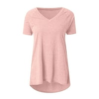 Ženska ljetna čvrstog V-izreznog kratkih rukava majica majica Bluza Pink XL