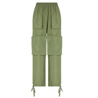 Žene labave teretne hlače Ležerne prilike pune boje ravne noge Joggers pantalone s više džepova za uličnu