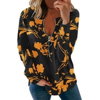 Vrhovi za žene modni cvjetni pringting majica s dugim rukavima Black XL
