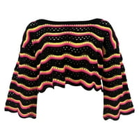 Coduop Žene Duge sa dugim rukavima Posadni vrat izdubljeni val uzorak pletene pulover Jumper vrhovi
