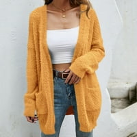 Vrhovi za žene ženska casual puna boja labavi pleteni džemper s gornjim rukavima džemper s vratom Yellow