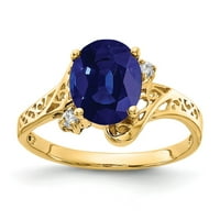 Čvrsta 14k žuto zlato 9x ovalna safira plava rujan drago kameno dijamantna rublja