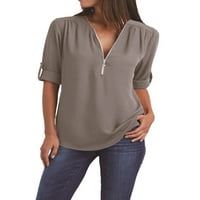 Ženske čvrste patentne pauze dugih rukava, casual bluze košulje šifona