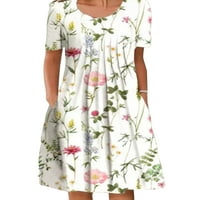 Haite Dame Ruched Boho dugačka haljina Bohemian sa džepovima Ljeto plaža Sundress Party cvjetni print