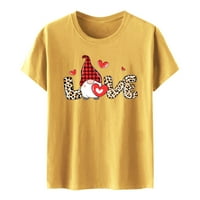 CETHRIO WOMENS T majice- Ležerne prilike zaljubljenih kratkih rukava Digitalni tisak Okrugli vrat Labavi T-bluza je žuta