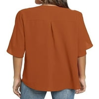 Telisoe Women Ljeto Ležerne prilike Košulje V izrez Bluza Casual Chiffon Bluzes Loose Tunic Kratki rukav