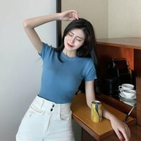 Fantadool ženski korejski stil o vrat čvrsti kratki rukav pleteni seksi majica slim pulover