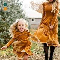 HOWD Ženske djevojke jesenski zimski dugi rukav Velvet Ruffle Porodica koja odgovara Midi haljini