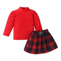 Tosmy Toddler Djevojčica Djevojka Odeća s dugim rukavima Ispiši crvene vrhove Suknja Ležerne odjeće