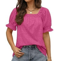 Ženski bluza s kratkim rukavima, puni boja kvadratni vrat, ljetna labava majica od pune bluze dame i