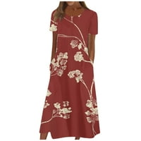 Haljine za žene Qwang Žensko ljetno casual modni cvjetni ispis Kratki rukav Pocket Džepna haljina okruglog