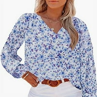 Ženska casual boho cvjetni print v izrez dugih rukava majica