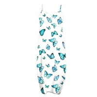 Ljetna duga haljina za žene casual bez rukava grafički leptir cvjetni remen za ispis Cami Maxi Sendresses