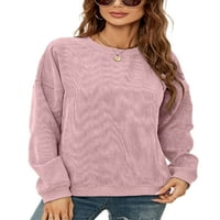 Glonme dukserica za vrat za ženske vreća za radne pulover rebrasta majica s dugim rukavima ružičasta