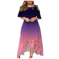 Ženska modna ležerna štampa plus veličine okruglog vrata seksi čipka s kratkim rukavima, haljina s malo