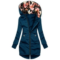 Plus veličine Zip up jakna cvjetna modna jakna za rukav kaput džep patentna dukserica Žene tiska dugi