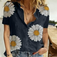 Ženska bluza gumb kardigan kratki rukav vrhovi suncokret za ispis majica Ljetna osnovna majica labavi