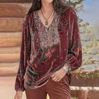 Anuirheih Classic Bluze za žene Plus size mekani udobni majica s dugim rukavima V izrez za žene Ženske