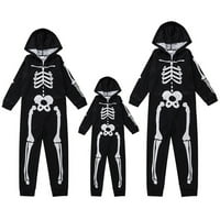 Porodica podudaranje Halloween Bodysuits pidžamas skelet od tiskanog s kapuljačom sa kapuljačom za mir
