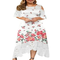 Cindysus ženske čipke Crochet prugaste duge haljine dame casual labavo ljeto maxi haljine cvjetni print