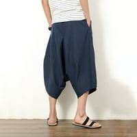 Lilgiuy Men Casual Fashion Solid Srednjeg ravna čipkasti elastizirane hlače dužine tele Lagane planinarske