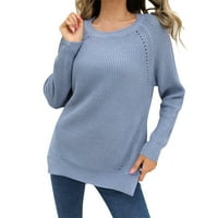 Ketyyh-Chn džemper za žene o vratu pulover džemper pletenje bluza plava, l