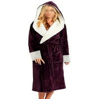 Glonme ženske haljine nejasne plišane pune boje s kapuljačom Sherpa Sleeping Wilence Fleece Robe Thermal