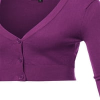 A2Y ženska čvrstog obrezanog košulja s malerovim rukavima dolje V-izrez kardigan džemper ljubičasta