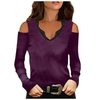 Ženska modna casual pune boje dugih rukava V-izrez Nedostaje majica bez čipke