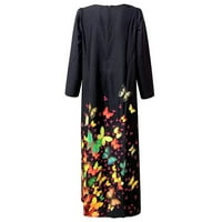 Žene oblače dugi dugi rukav sa džepovima, ležerna tiskana haljina Maxi V-izrez za žene Ljetna haljina