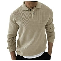 Muški džemper čvrsta boja modni rever dugih rukava pletenje vrhovi beige xl