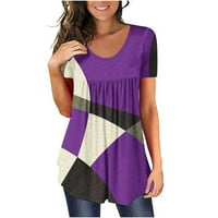 Ženske vrhove modne casual majice okrugli vrat kratkolačni rukav, purpurni, m