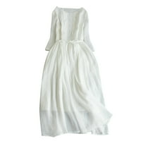 Jesenske haljine za žene Žensko ljeto Čvrsto gumb Čipka čipka dugih rukava okrugla vrata odjeća za gležnjeve