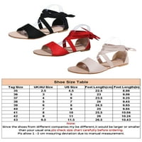 Lacyhop Ljeto čipke Up sandale za žene Akleni kaiš ravne cipele haljina Gladijator sandale crna veličina