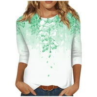 Čišćenje Žene vrhovi tri četvrtine rukava modni cvjetovi Ispis okruglih vrata labavo pulover bluze zeleno