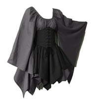 Žene Kostimi Gothic Retro dugih rukava Dress Dress Dugi rukav Okrugli vrat visoki haljina u trendy ugrađenoj