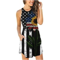 Usmixi ženske haljine za neovisnost 4. jula Patriotski elastični struk džepni haljine haljine bez rukava