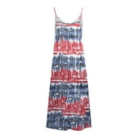 Ernkv ženski maxi caming haljina Stripe Stripe Star Tection Clear 4. jula bez rukava ljetni patriotski