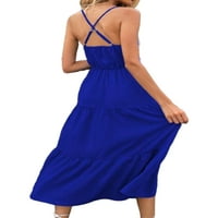 Voguele Women Ljeto Plaže Sundress Maxi haljine bez rukava Duga haljina za odmor Tunika Blue XL