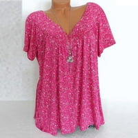 Trendi ljetni vrhovi plus size za žene za žene kratke rukave V-izrez cvjetni bluza za bluzu od pukotine