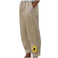 Binmer Duge pantalone za žene Modne žene Ljetne casual labavi pamučni i posteljini džepni pantalone