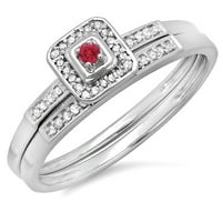 DazzlingRock kolekcija 10k okrugli rubin i bijeli dijamantski halo Angagement Bridal Ring Set Wedding