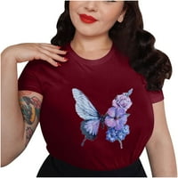 Zodggu Štedring Seksi grafički kratki rukav Cvjetni vrat Cvjetni leptir Print Tunic T majice za žene