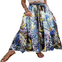 Uerlsty Womens Boho cvjetni dugi maxi suknji Dame Elastična struka na plaži Ležerna haljina
