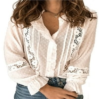 Lisenrain Žene izdubljene majice na vrhu casual gumba niz bluza s dugim rukavima Tee
