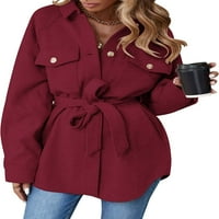 Ženski casual kaput dugih rukava rever s dugim rukavima prema dolje od jakne na gornjem odjećom sa džepovima